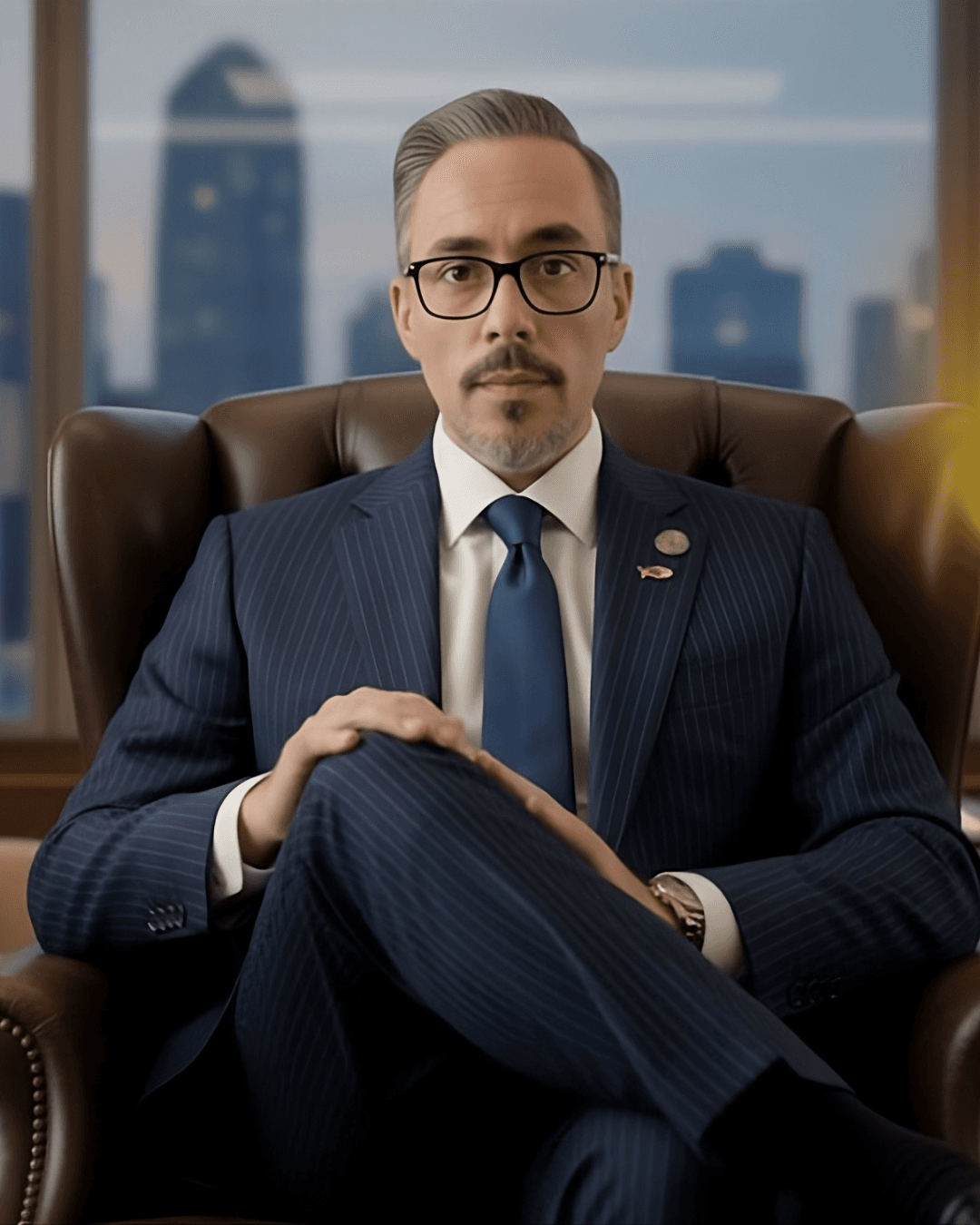 A picture of the business leader in a thoughtful pose.